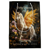 魔法の黄金の森ユニコーンファンタジー馬 ミディアムペーパーバッグ (正面)