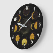 魔法の黒及び金ゴールドの月段階 ラージ壁時計 (傾斜)