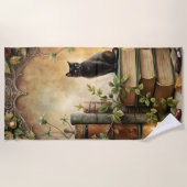 魔法の黒猫の図書館 ビーチタオル (正面)