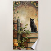 魔法の黒猫の図書館 ビーチタオル (正面)