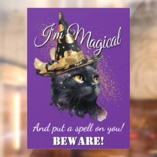 魔法の黒猫ハロウィンウィンドウにしがみつく ウィンドウサイン