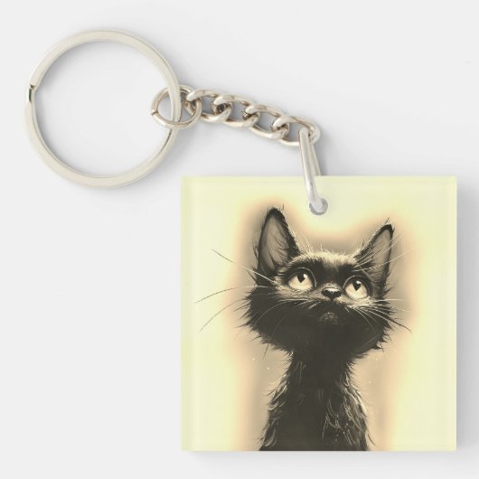 魔法の黒猫 ゴールド キーホルダー (正面)