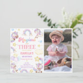 魔法の3レインボーユニコーン第3誕生日の写真 招待状 (スタンド正面)