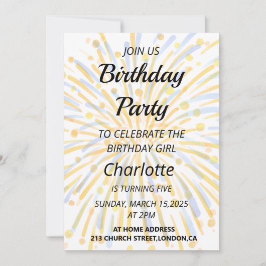 魔法の5番目の誕生日バッシュ 招待状 (正面)