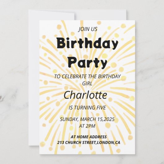 魔法の5番目の誕生日バッシュ 招待状 (正面)