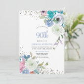 魔法の90歳誕生日パーティー ミントブルーの花 招待状 (スタンド正面)