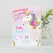 魔法のParty Girls グリッター ユニコーン 誕生日 招待状 (スタンド正面)