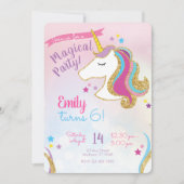 魔法のParty Girls グリッター ユニコーン 誕生日 招待状 (正面)