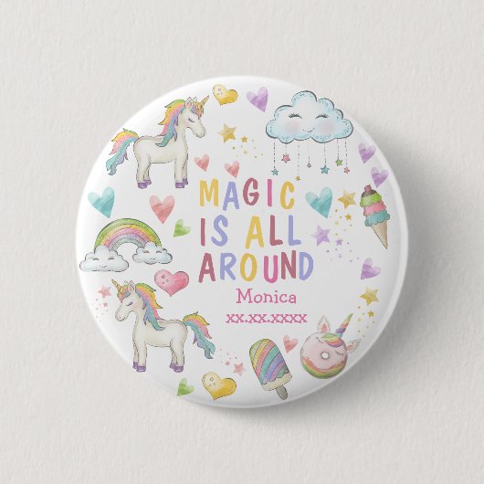 魔法はパステルのまわりにユニコーン誕生日 缶バッジ (正面)