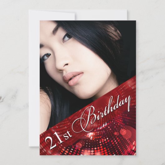 魔法は写真の第21誕生日の女の子-赤--をつけます 招待状 (正面)
