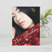 魔法は写真の第21誕生日の女の子-赤--をつけます 招待状 (スタンド正面)