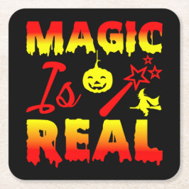 魔法は実在ハロウィーンカボチャ魔女の杖 スクエアペーパーコースター