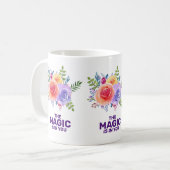 魔法は引用文水カラーフローラデザイン コーヒーマグカップ (正面左)