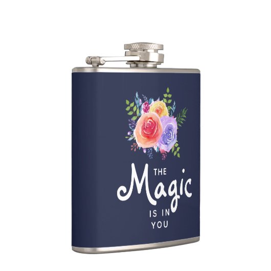 魔法は引用文水カラーフローラデザイン フラスク (右)