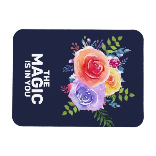 魔法は引用文水カラーフローラデザイン マグネット (横)