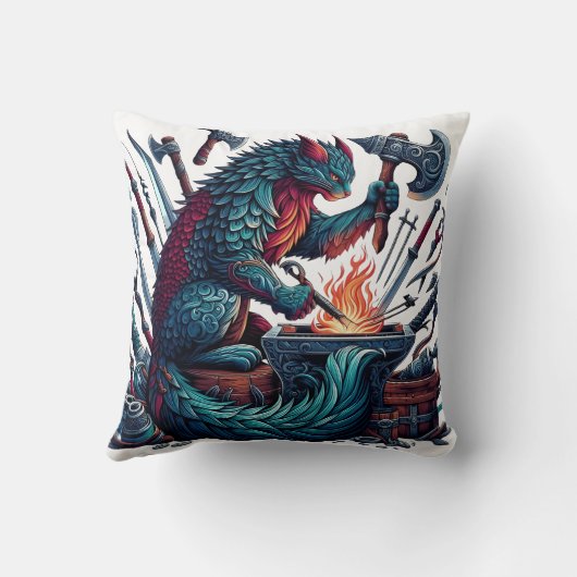 魔法をかけたワークショップで武器を猫が鍛造する|過去記事 クッション (裏面)