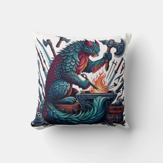 魔法をかけたワークショップで武器を猫が鍛造する|過去記事 クッション (正面)