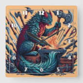 魔法をかけたワークショップで武器を猫が鍛造する|過去記事 スクエア壁時計 (正面)