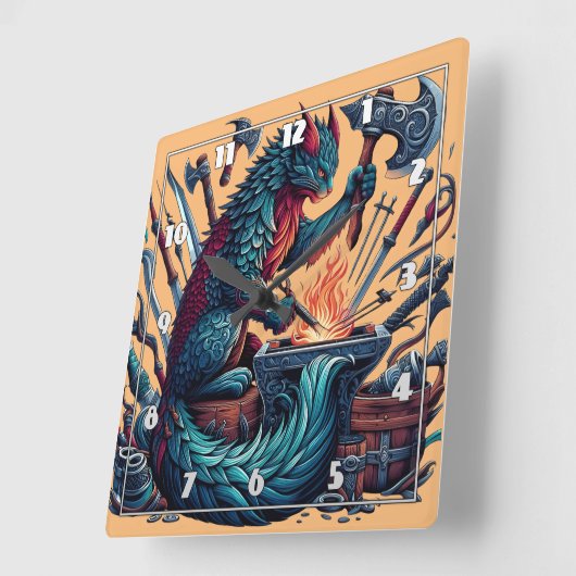 魔法をかけたワークショップで武器を猫が鍛造する|過去記事 スクエア壁時計 (傾斜)