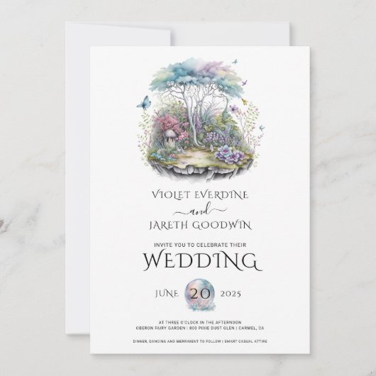 魔法をかけられたウッドランド結婚の妖精 招待状 (正面)