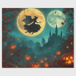 魔法をかけるようなウィザードハロウィンの月ラッピング 🌕 ラッピングペーパー