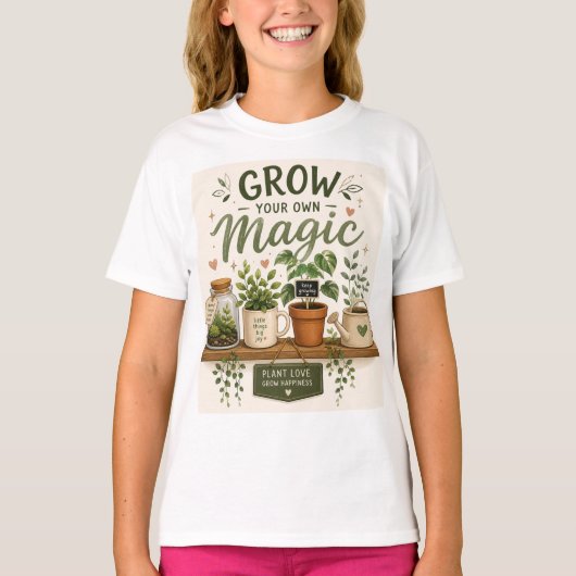 魔法を育てよう | ミニガーデンの美しい植物 Tシャツ (正面)