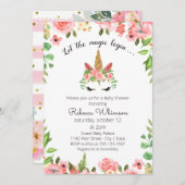 魔法を開始…かわいい一角獣のベビーシャワー 招待状 (正面/裏面)