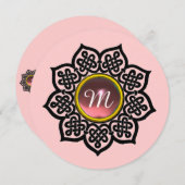 魔法イベント/ケルト結び目模様、ピンクジェムストーンモノグラム 案内状 (正面/裏面)