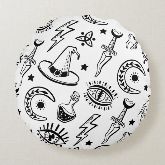 魔法インクスケッチシームレスパターン ラウンドクッション (正面)