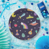 魔法ウィザードおとぎ話の要素の青い背景 ペーパープレート (パーティー)