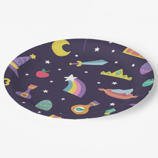 魔法ウィザードおとぎ話の要素の青い背景 ペーパープレート (アングル)