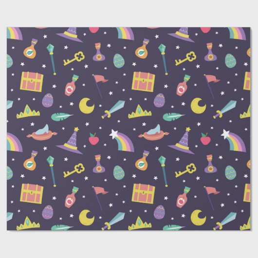 魔法ウィザードおとぎ話の要素の青い背景 ラッピングペーパー (フラット)
