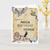 魔法ウィザードウィッチスクールフクロウ誕生日 カード (黄色い花)