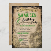 魔法ウィザードグリーン誕生日パーティー 招待状 (正面/裏面)