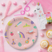 魔法ウィザード童話の要素ピンクの背景 ペーパープレート (パーティー)