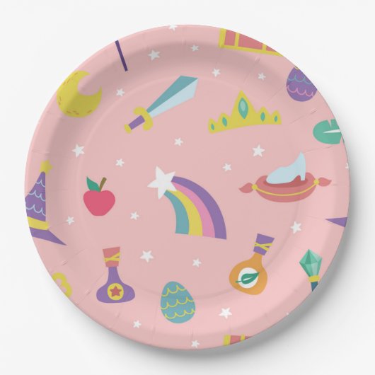 魔法ウィザード童話の要素ピンクの背景 ペーパープレート (正面)