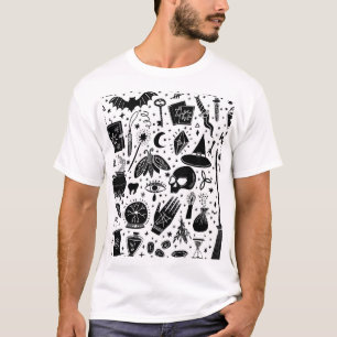 魔法ウィッチパターン:ヴィンテージウィッチクラフト背景 Tシャツ