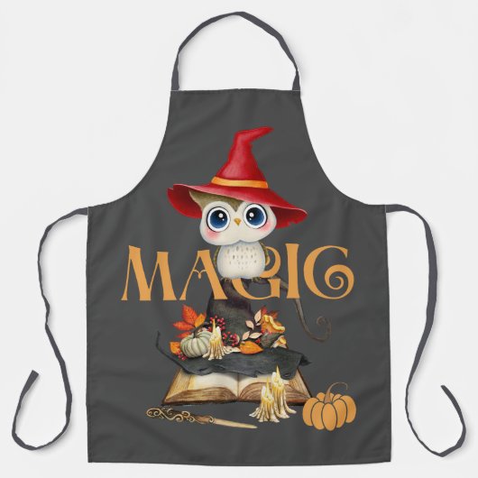 魔法ウィッチフクロウ秋をテーマ エプロン (正面)