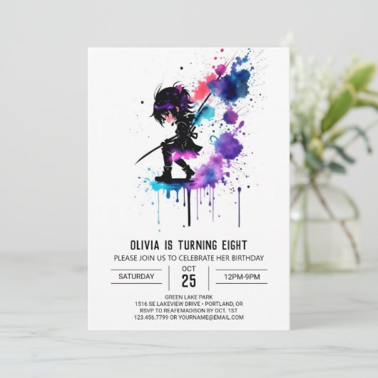 魔法ウォリアー忍者デジタルガール誕生日 招待状 (スタンド正面)