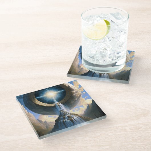 魔法ウォーターフォールファンタジーアート ガラスコースター (アングル)