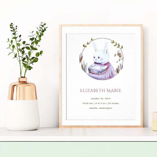 魔法ウッドランドブックスバニーガール誕生統計ポスター ポスター