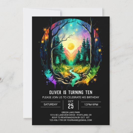 魔法エレガントブラッシュウッド誕生日 招待状 (正面)