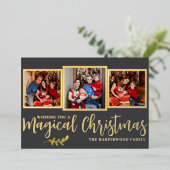 魔法エレガントモダンのクリスマス家族3写真 箔シーズンカード (立ち正面)