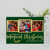 魔法エレガントモダンのクリスマス家族3写真 箔シーズンカード (立ち正面)