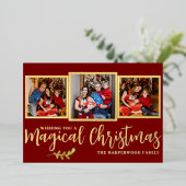 魔法エレガントモダンのクリスマス家族3写真 箔シーズンカード (立ち正面)