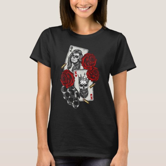 魔法オカルトスカルクイーンスペードキングハートバラ Tシャツ (正面)