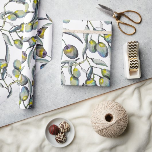 魔法オリーブ枝水カラーハンド色彩の鮮やか ラッピングペーパー (クラフト)