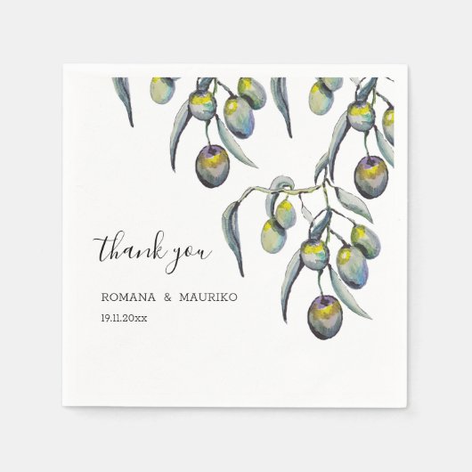 魔法オリーブ水彩手絵を描形 スタンダードカクテルナプキン (正面)