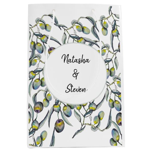 魔法オリーブ水彩手絵を描形 ミディアムペーパーバッグ (正面)