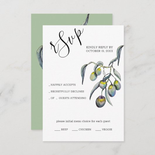 魔法オリーブ水彩手絵を描形 出欠カード (正面/裏面)